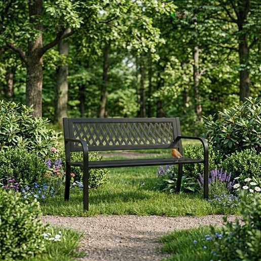 MULTIGARDEN Metalna baštenska klupa 120×50 cm sa rešetkastim naslonom, crna - WYI-XG201