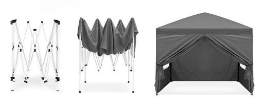 MULTIGARDEN Baštenski šator/paviljon 3×3 m, automatski rasklopiv, sa 4 bočne stranice crni – PAW-3X3-A-4W-GY
