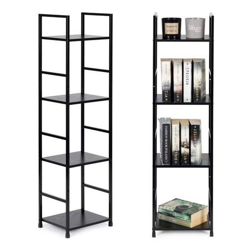 ModernHome Drvena polica sa metalnim LOFT okvirom, 4 nivoa, crna - CWJ3024112L BLK