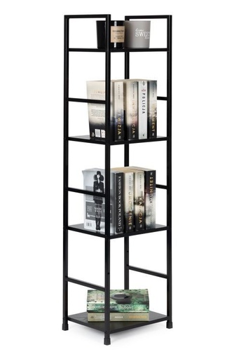 ModernHome Drvena polica sa metalnim LOFT okvirom, 4 nivoa, crna - CWJ3024112L BLK