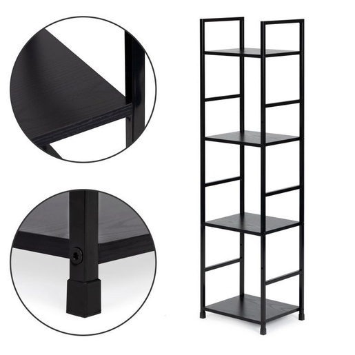 ModernHome Drvena polica sa metalnim LOFT okvirom, 4 nivoa, crna - CWJ3024112L BLK