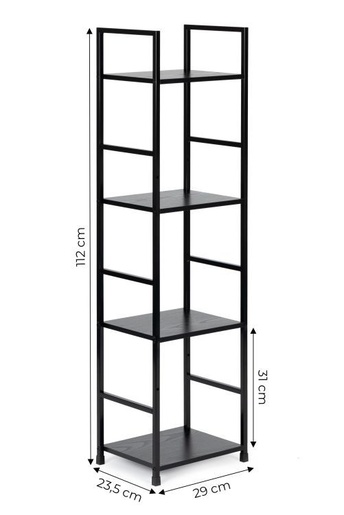 ModernHome Drvena polica sa metalnim LOFT okvirom, 4 nivoa, crna - CWJ3024112L BLK