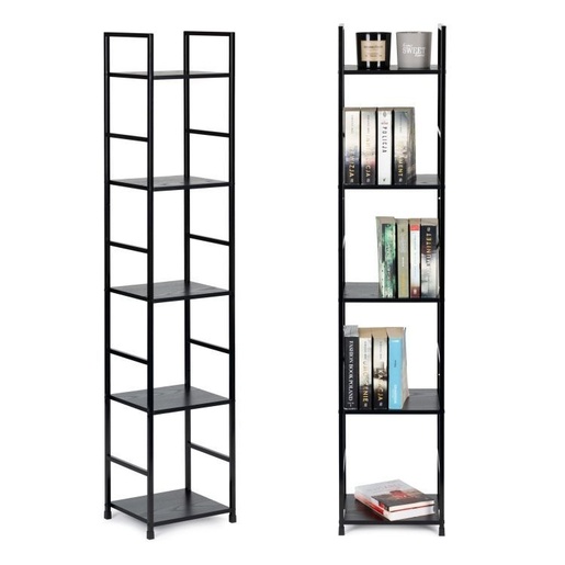 ModernHome Drvena polica sa metalnim okvirom u LOFT stilu, 5 nivoa, crna- CWJ3024144L BLK
