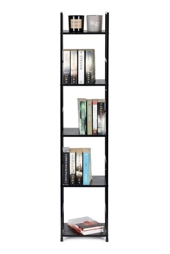 ModernHome Drvena polica sa metalnim okvirom u LOFT stilu, 5 nivoa, crna- CWJ3024144L BLK