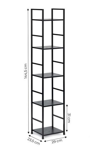 ModernHome Drvena polica sa metalnim okvirom u LOFT stilu, 5 nivoa, crna- CWJ3024144L BLK