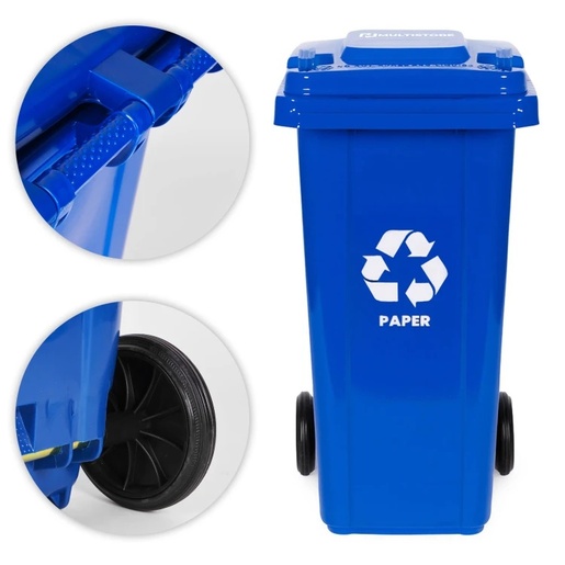ModernHome Set 3 kante za đubre - 120 L (3 boje), gumirani točkovi – papir, staklo, plastika MO-120G-8-9-13