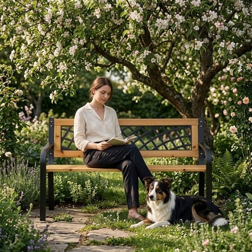 MULTIGARDEN Drvena baštenska klupa sa rešetkastim naslonom 118×52 cm - WYI-XG2090