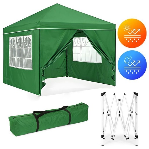 MULTIGARDEN Baštenski šator/paviljon 3×3 m, automatski rasklopiv, sa 4 bočne stranice zeleni – PAW-3X3-A-4W-GR