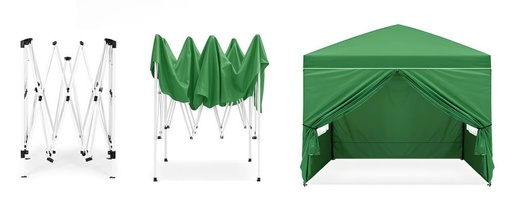 MULTIGARDEN Baštenski šator/paviljon 3×3 m, automatski rasklopiv, sa 4 bočne stranice zeleni – PAW-3X3-A-4W-GR