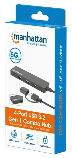 USB-C HUB 4port Manhattan 180863 3.2 G1+USB-C/5Gbps/Crni