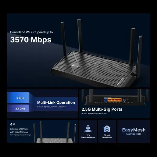 LAN Router TP-LINK Archer BE230 BE3600 WiFi7/2.5Gb WAN/4GLAN