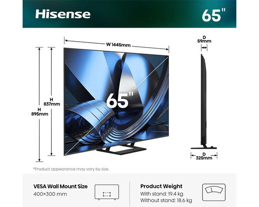Hisense ULED Mini-LED TV 65" 65U7SE, 4K Ultra HD, VIDAA Smart OS