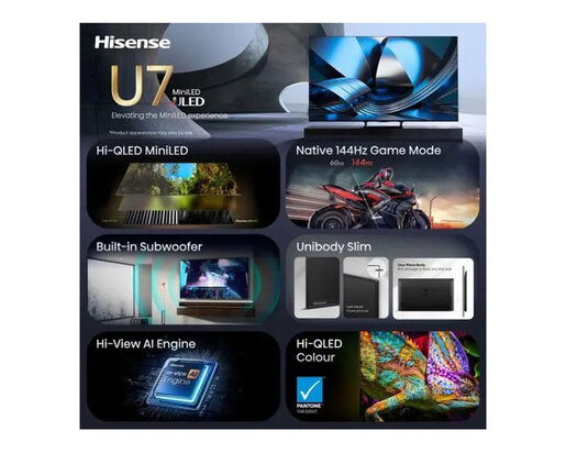 Hisense ULED Mini-LED TV 75" 75U7SE, 4K Ultra HD, VIDAA Smart OS