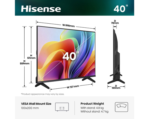 Hisense LED TV 40" 40A4S, Full HD, VIDAA Smart OS