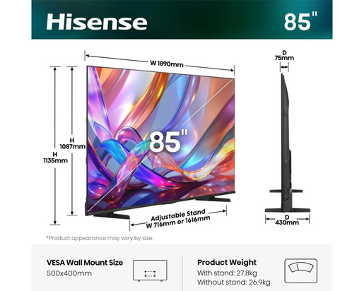 Hisense Hi-QLED TV 85E7S, 4K Ultra HD, VIDAA Smart OS