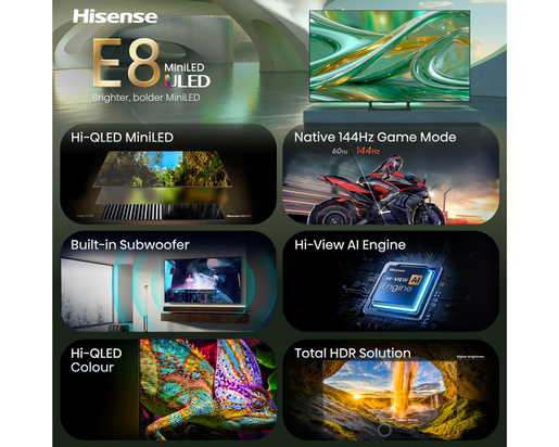 Hisense ULED MiniLED TV 65E8S, 4K Ultra HD, VIDAA Smart OS