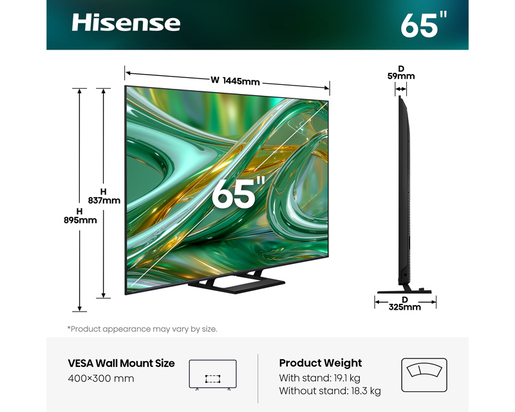 Hisense ULED MiniLED TV 65E8S, 4K Ultra HD, VIDAA Smart OS
