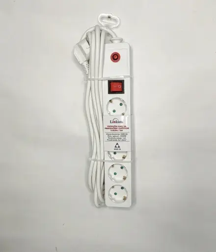 KABL Linkom Produžni 5r/5m sa prekidačem i zaštitom 3x1.5mm beli