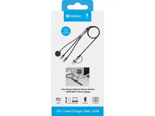 Kabl Sandberg 3u1 441-69 2xUSB-C/Mag Safe/100W