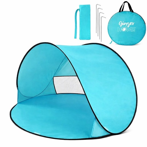 KINDER HOME Dečiji šator za igru na rasklapanje sa UV zaštitom 50+ – okrugli, lagan i sklopiv, za plažu i baštu, 150×150×90 cm GH-T-02