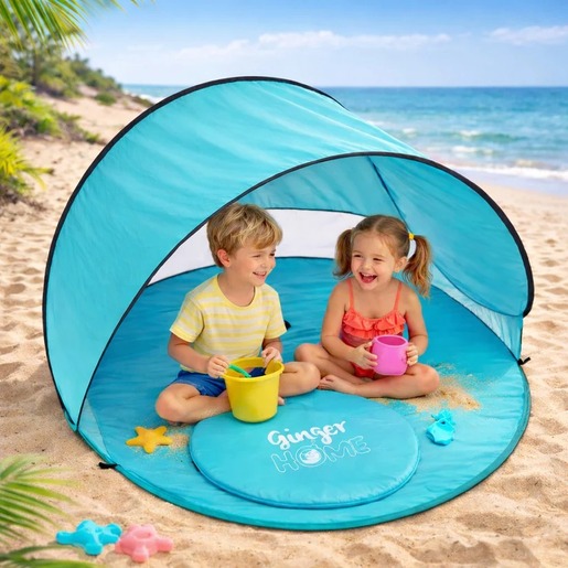 KINDER HOME Dečiji šator za igru na rasklapanje sa UV zaštitom 50+ – okrugli, lagan i sklopiv, za plažu i baštu, 150×150×90 cm GH-T-02