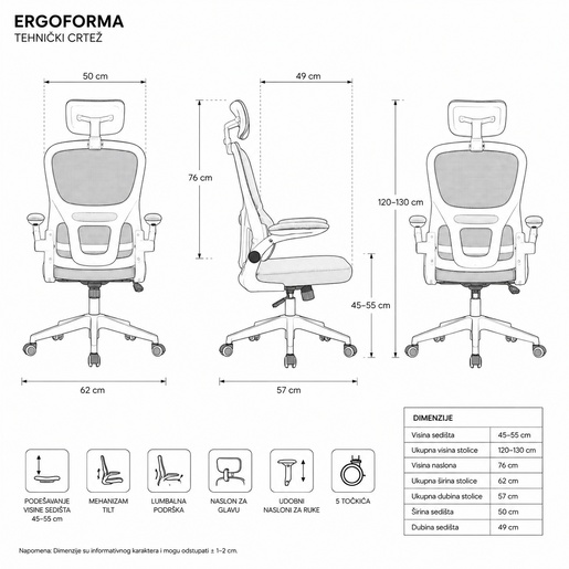 RADNA STOLICA ERGOFORMA CRNA OC-656