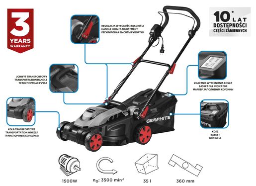 Električna kosačica za travu, 1500W – GRAPHITE 59G474