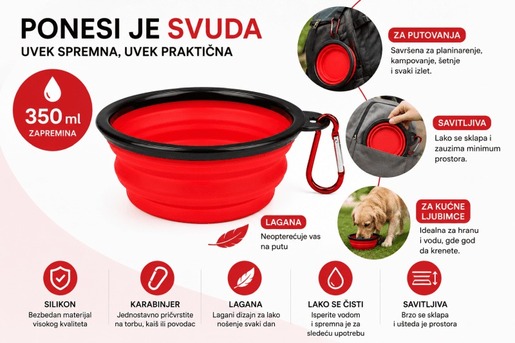 PET TREATMENT Sklopiva činija za pse Crvena 350 ml