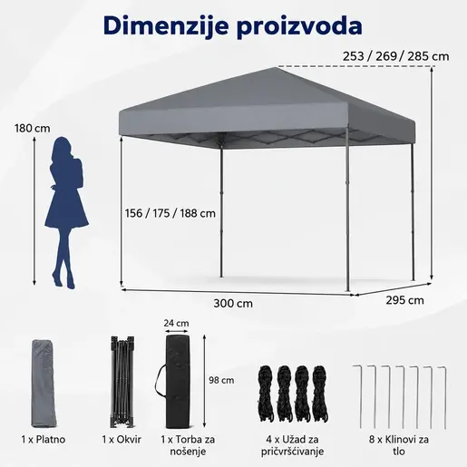 Venturo Garden 3x3m Sivi Paviljon sa mehanizmom