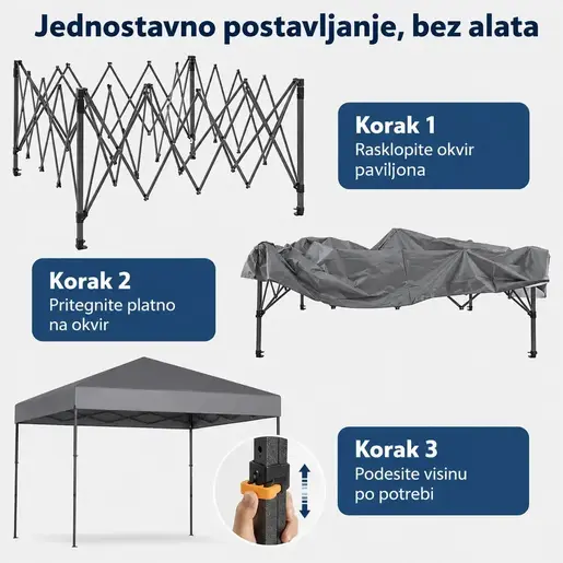 Venturo Garden 3x3m Sivi Paviljon sa mehanizmom