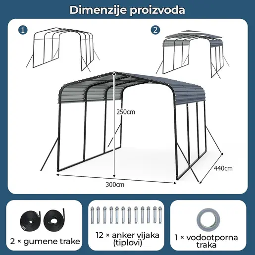 Venturo Titan 440x300cm Metalna Garaža Nadstrešnica za Auto