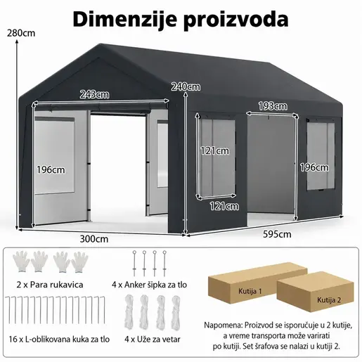 Venturo Titan 600x300cm Siva Garaža Šator Paviljon