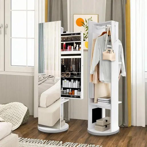 Okretno Ogledalo sa Čivilukom i LED Ormarićem Beli