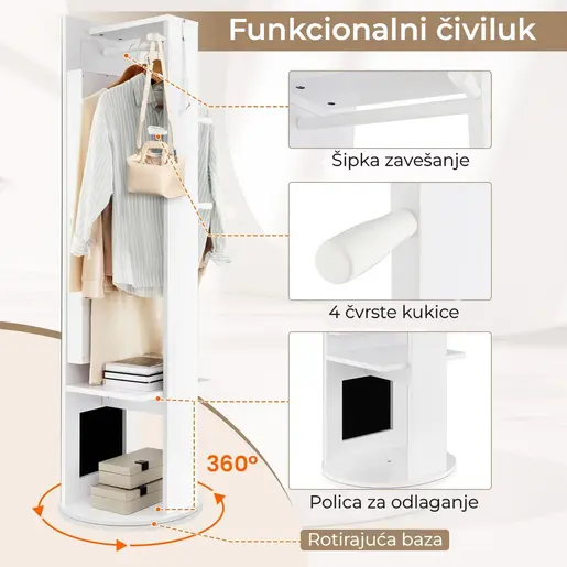 Okretno Ogledalo sa Čivilukom i LED Ormarićem Beli