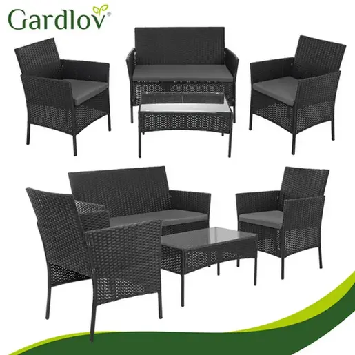 Gardlov Baštenski Set Klupa Sto i Fotelje Crni Ratan