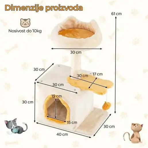 Maca Kutak grebalica i kućica za mačke 61cm Bež