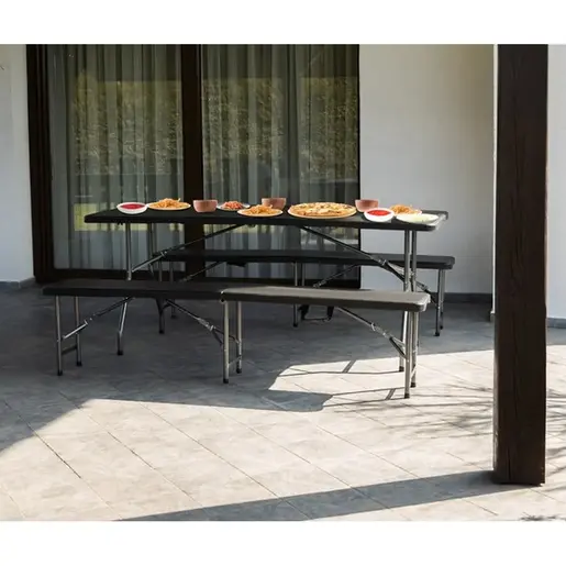 Gardlov Sklopivi Plastični Sto sa Klupama Crni 180cm