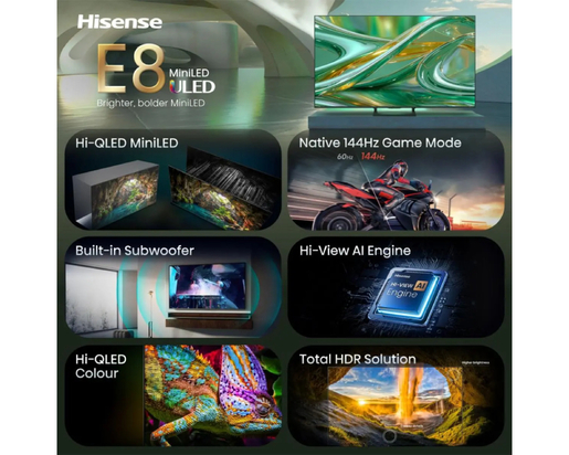 Hisense Mini-LED TV 75" 75E8S, 4K Ultra HD, VIDAA Smart OS