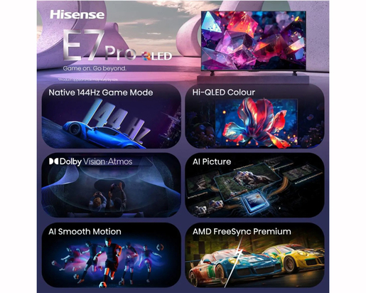 Hisense Hi-QLED TV 65" 65E7S PRO, 4K Ultra HD, VIDAA Smart OS