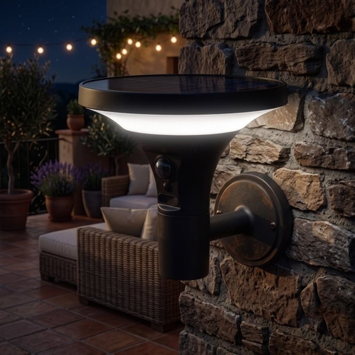 Eurolamp solarna zidna lampa sa senzorom pokreta, 3.8w, 500lm, crna 145-20862