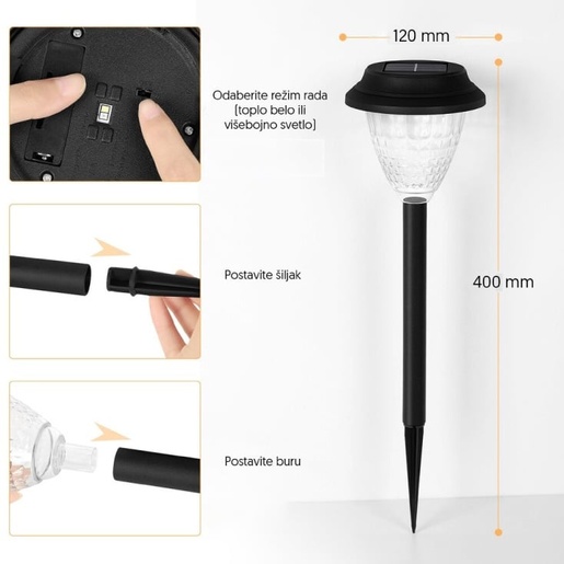 Solarna rgb+toplo bela baštenska lampa - 6 kom. 16834-11834