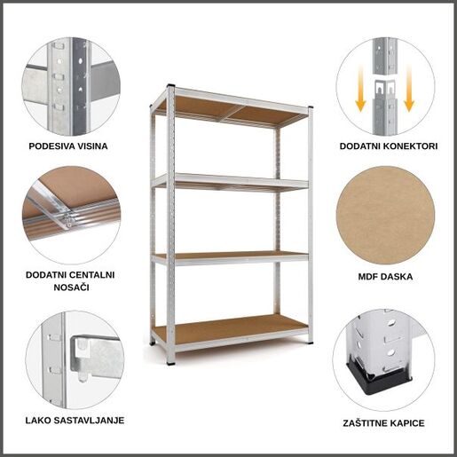 ePRO metalna montažna polica standard 150x70x30, metal-drvo, 700kg (4x175kg)