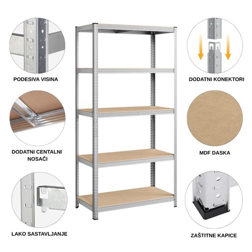 ePRO metalna montažna polica standard 180x120x45, metal-drvo, 875kg (5x175kg)