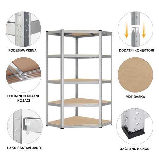 ePRO metalna montažna polica ugaona standard 180x90x40 metal-drvo 875kg (5x175kg)