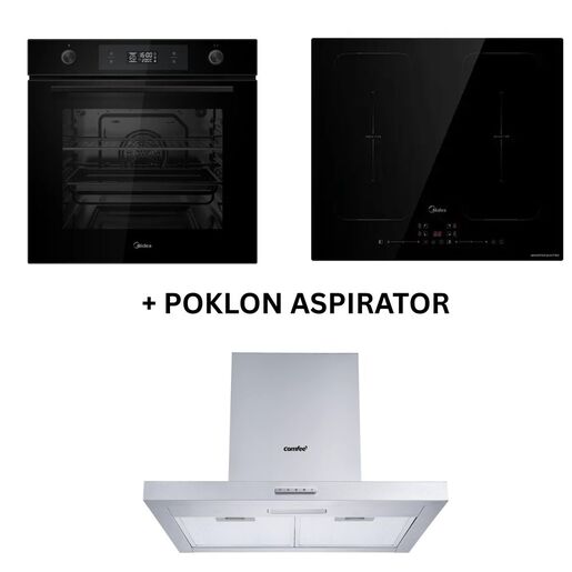 Midea Ugradna rerna MBON5M90E6-BK + Midea Indukcijska ploča MC-IF7455J1CC-A + Poklon Comfee aspirator KWH-TSHM17SS-60