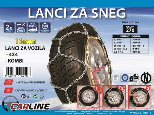 Lanci za sneg za 4x4 i laka dostavna vozila grupa 270 -16mm