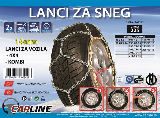 Lanci za sneg za 4x4 i laka dostavna vozila grupa 225 - 16mm