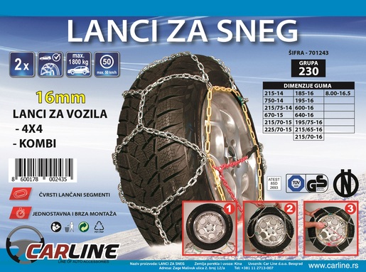 Lanci za sneg za 4x4 i laka dostavna vozila grupa 230 - 16mm