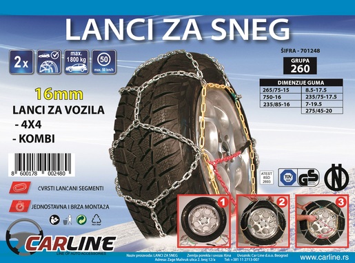 Lanci za sneg za 4x4 i laka dostavna vozila grupa 260 - 16mm