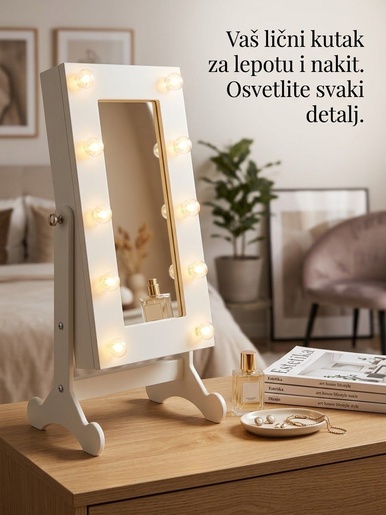 BOLZZ OGLEDALO ZA ŠMINKANJE LED SIJALICE I KUTIJA ZA NAKIT NEDI 1 BOLOGLLEDNE1